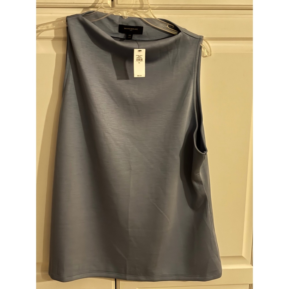 Banana Republic Womens XXL Light Blue Cowl Neck Sleeveless Jersey Knit Top NWT